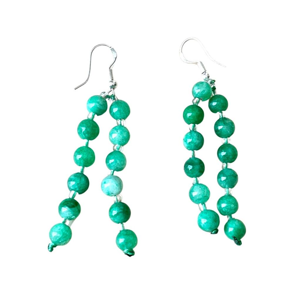 Jadeite Sterling Silver Hook Earrings, Vintage Drop Earrings, Jade Earrings